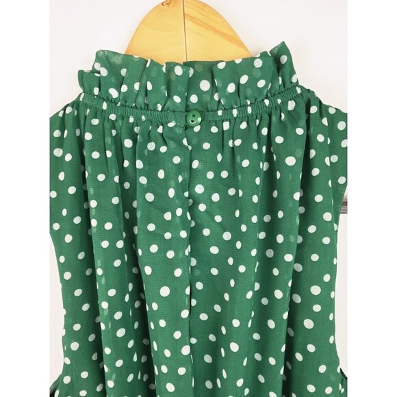 Kate and Lily Dress Women's Size 4 Green Polka Dot Sleeveless High Neck Ruffle - Picture 9 of 13